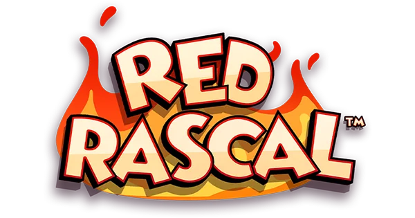 Red Rascal flame logo in cream and red carnival lettering